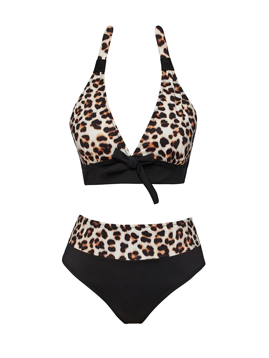 Karışık Yüksek Bel Desenli Üçgen Bikini Takım