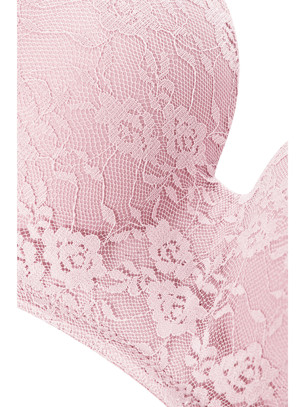 Pembe Kadın Dolgusuz Lez Dantelli Desteksiz Straplez Sütyen-1