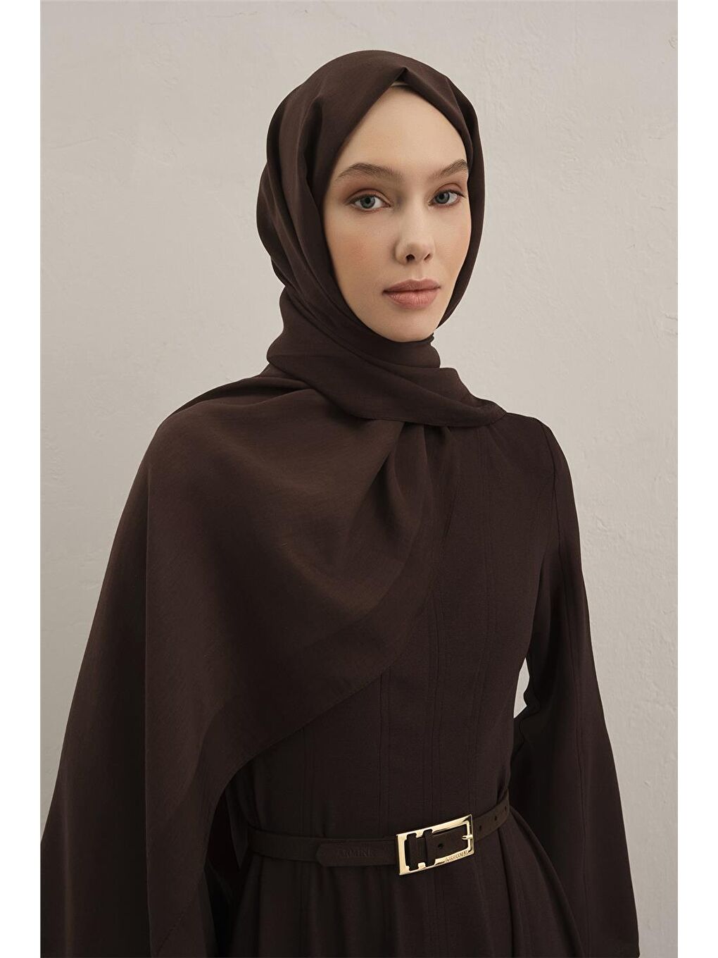 Kahverengi Bordürlü Lyocell Şal 10-1