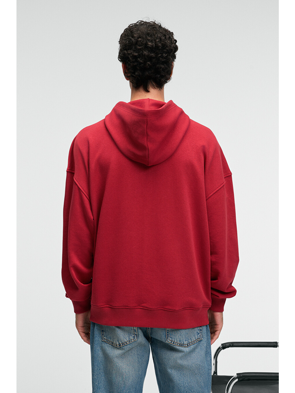 Clay Erkek %100 Pamuk Kapüşonlu Çıtçıtlı Baskılı Cebi Süs Etiketli Kırmızı Sweatshirt-5