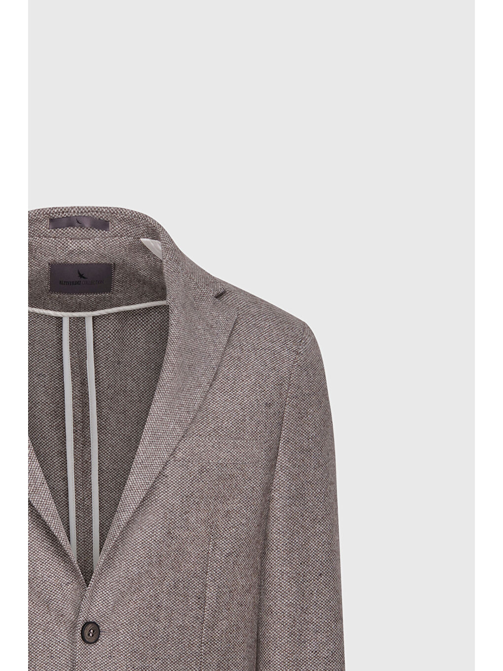 Kahverengi Erkek Kahve-Bej Slim Fit Dar Kesim Mono Yaka Desenli Torba Cepli Yün Blazer Ceket-8