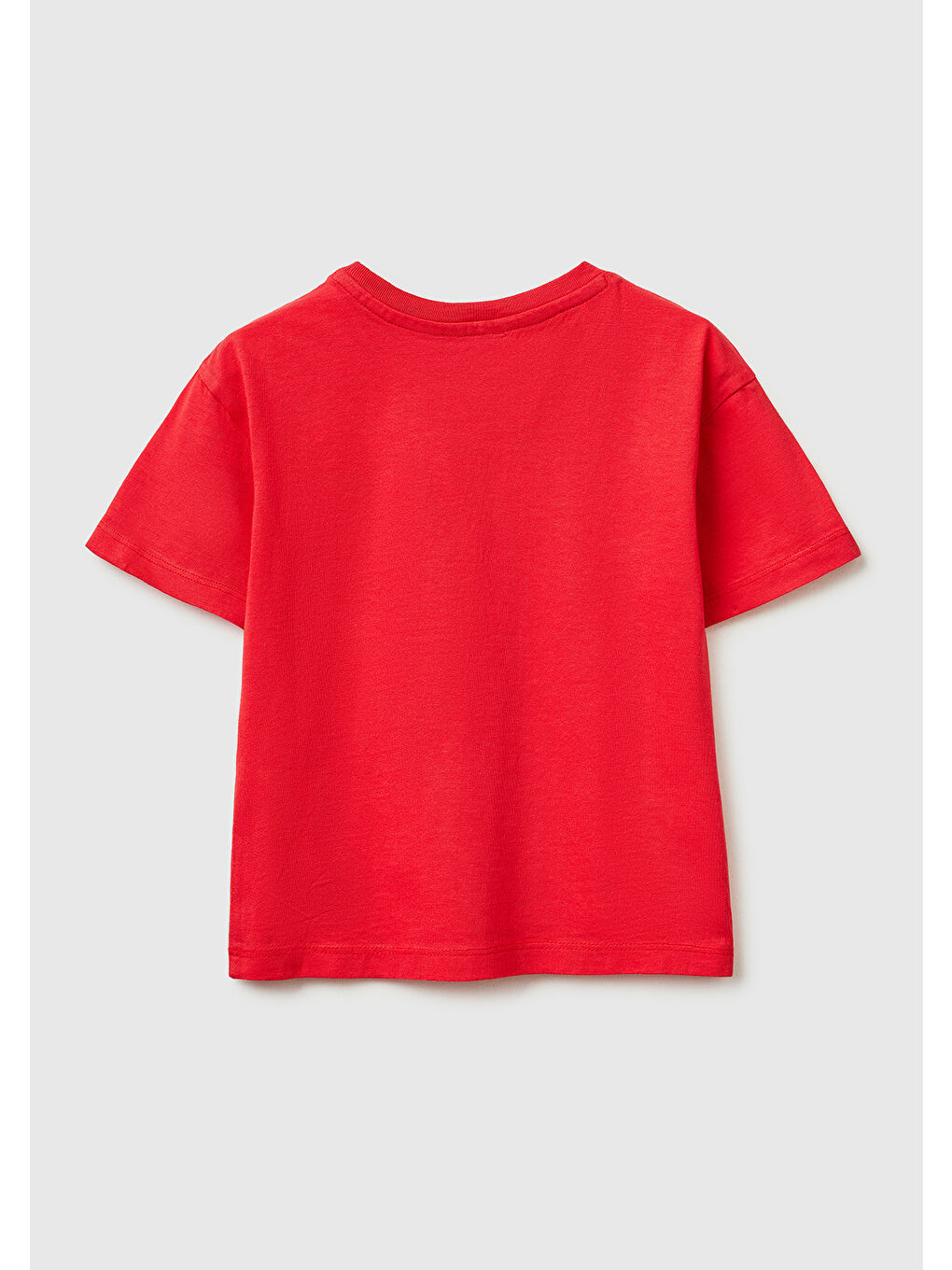 Kız Çocuk Kırmızı Aplike İşlemeli Kısa Kollu Bisiklet Yaka T-Shirt-1