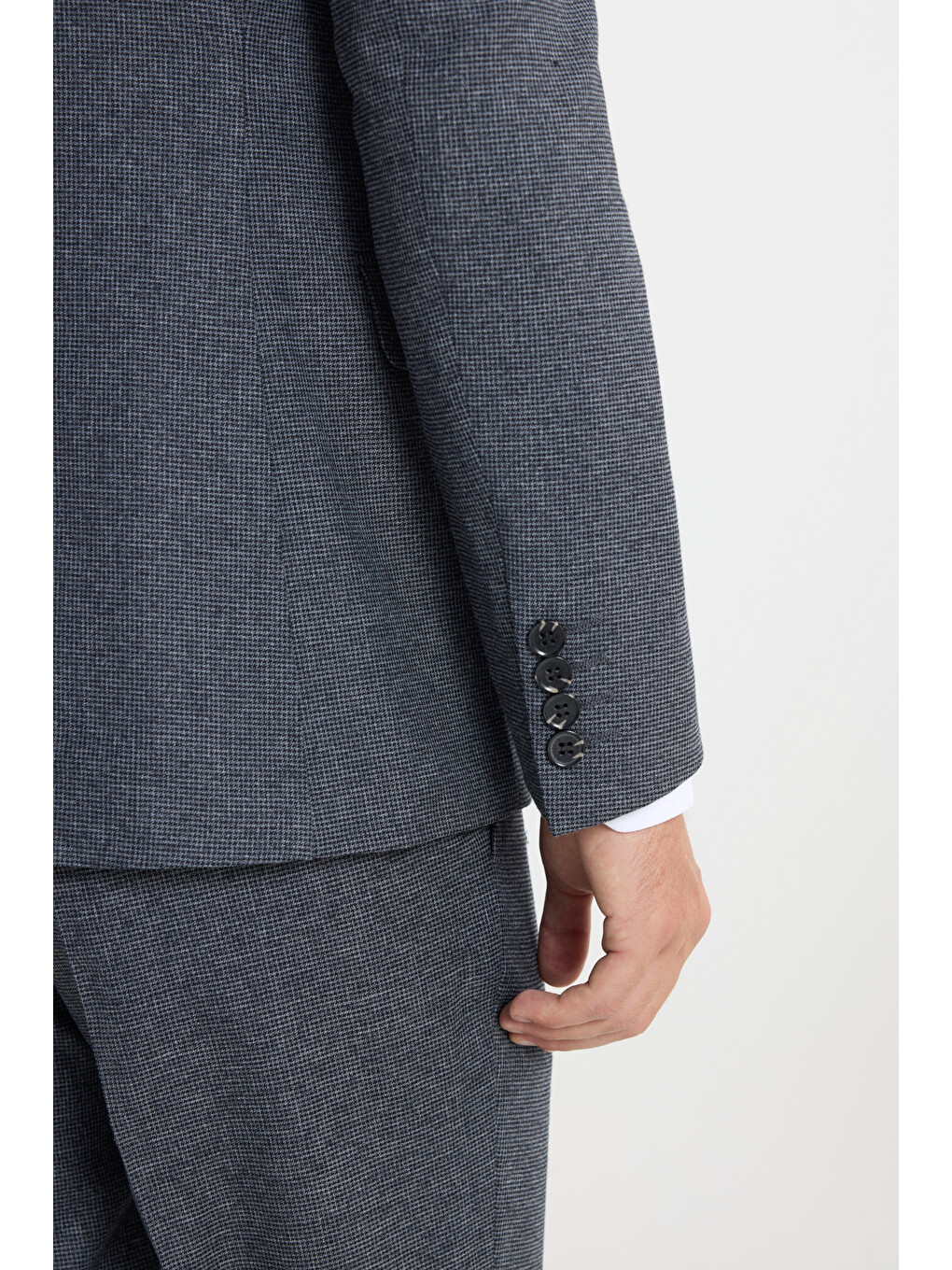 Erkek Lacivert-Gri Slim Fit Dar Kesim Kazayağı Desenli Takım Elbise-7