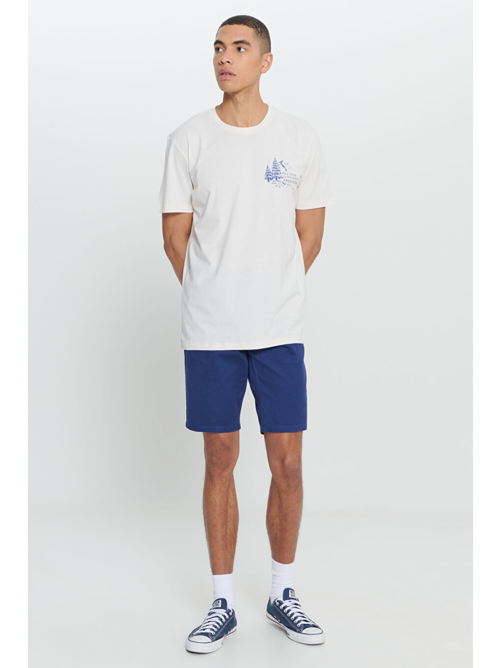 Erkek Açık Gri Standart Fit Normal Kesim %100 Pamuk Bisiklet Yaka Tişört-2