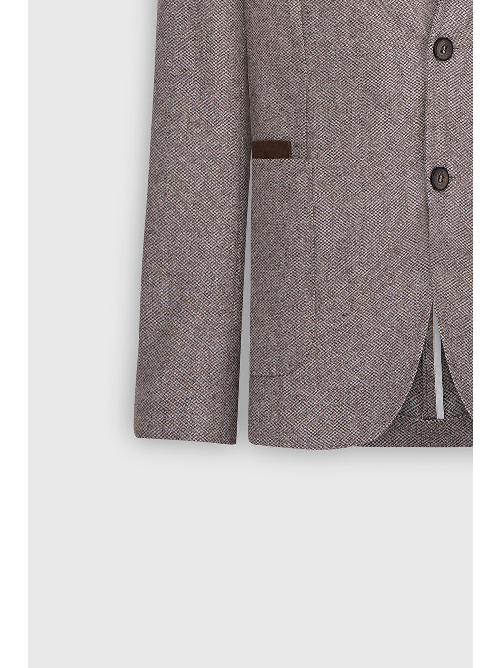 Kahverengi Erkek Kahve-Bej Slim Fit Dar Kesim Mono Yaka Desenli Torba Cepli Yün Blazer Ceket-9