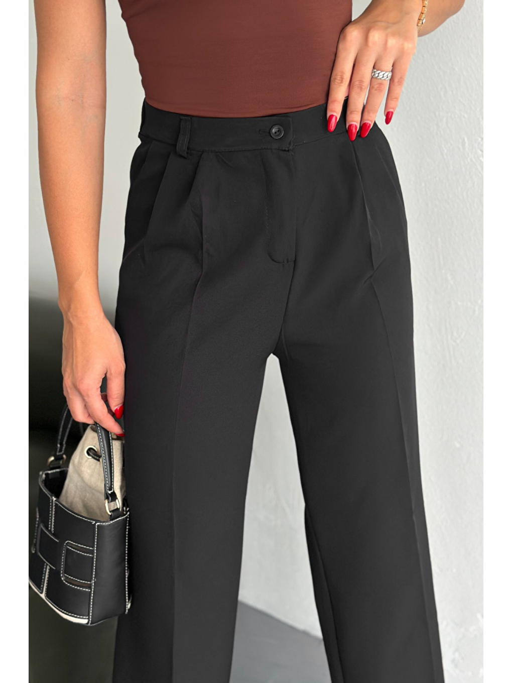 Kadın Double Bol Paça Palazzo Pantolon Siyah-1
