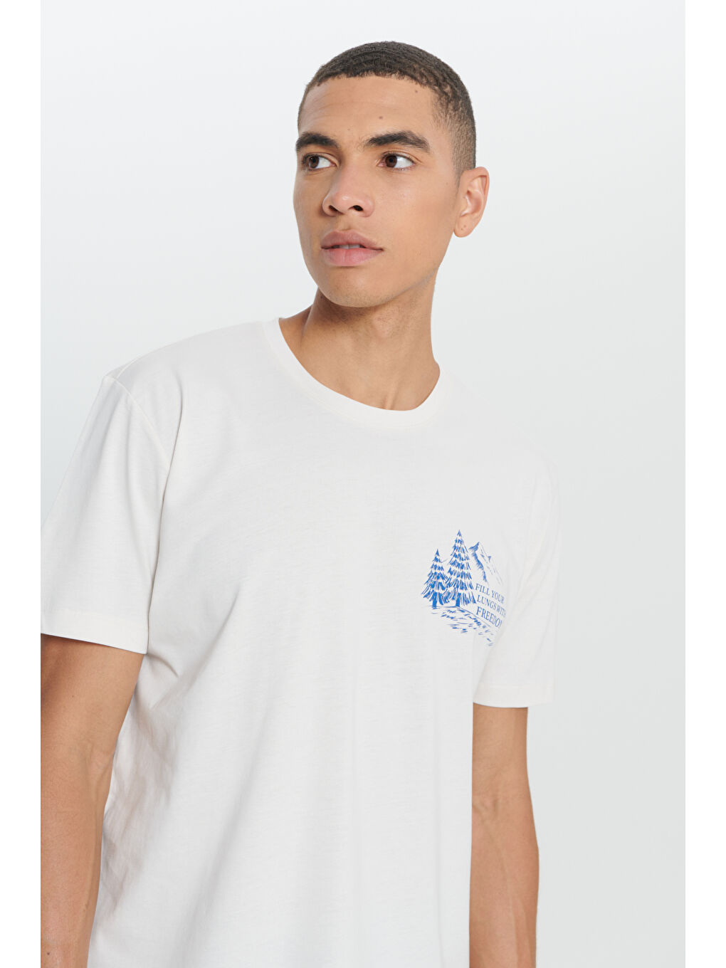 Erkek Açık Gri Standart Fit Normal Kesim %100 Pamuk Bisiklet Yaka Tişört-4