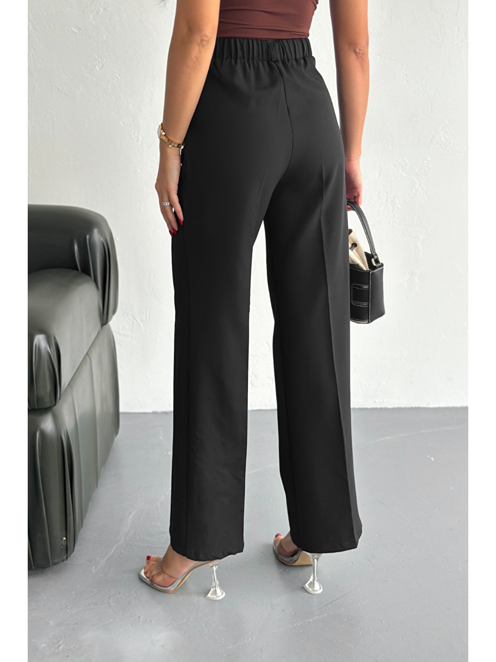 Kadın Double Bol Paça Palazzo Pantolon Siyah-2