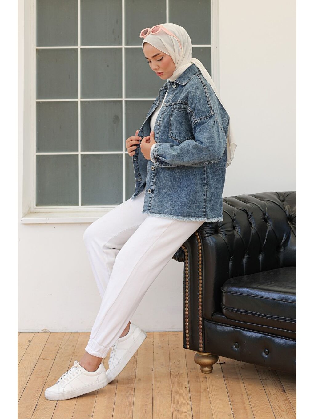 Kadın Oversize Püskül Detay Yaka Cep Jean Ceket Koyu Mavi   26580-3