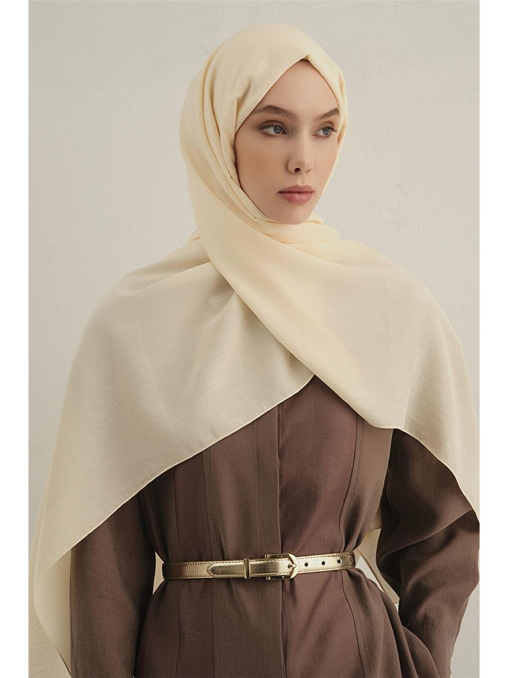 Ekru Bordürlü Lyocell Şal 60-2