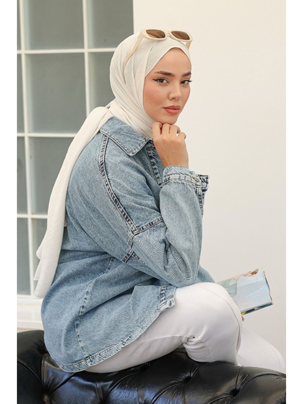 Kadın Oversize Cep Detay Jean Gömlek Ceket Acik Mavi   26571-1