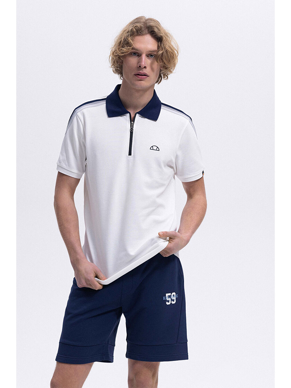 Beyaz % 100 Pamuk Regular Fit Yarım Fermuarlı Polo Yaka T Shirt EM169-1-OF-4