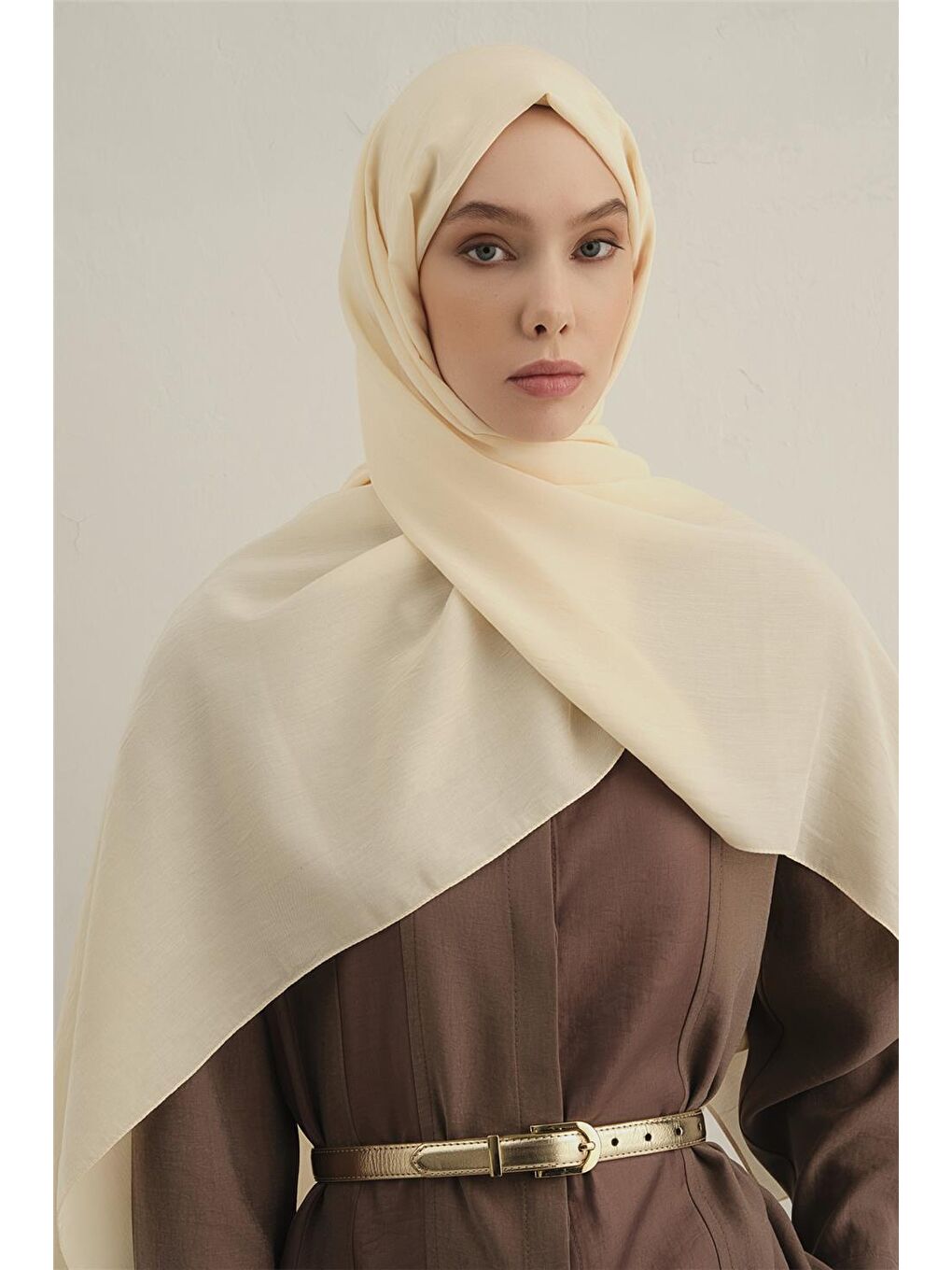 Ekru Bordürlü Lyocell Şal 60-3