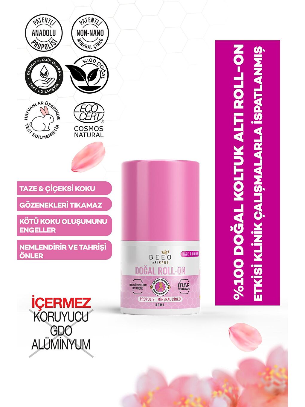 bee'o propolis Pembe Apicare Propolisli Roll-on Deo Kadın 50 ml