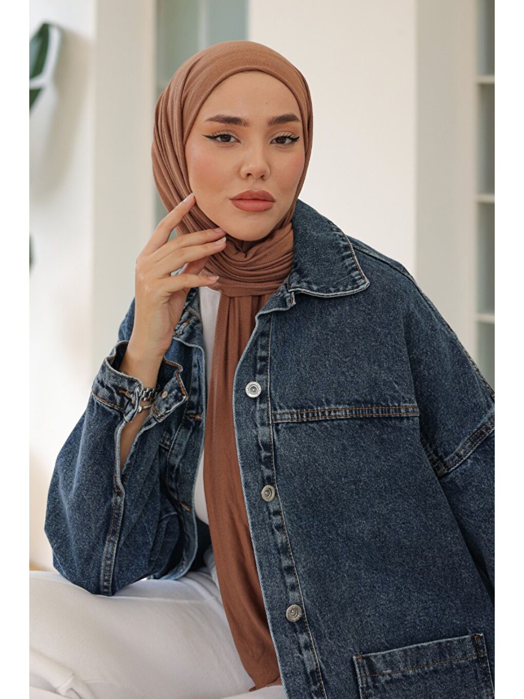 Kadın Kar Yıkama Çift Cepli Düğmeli Jean Ceket Koyu Mavi   26657-3