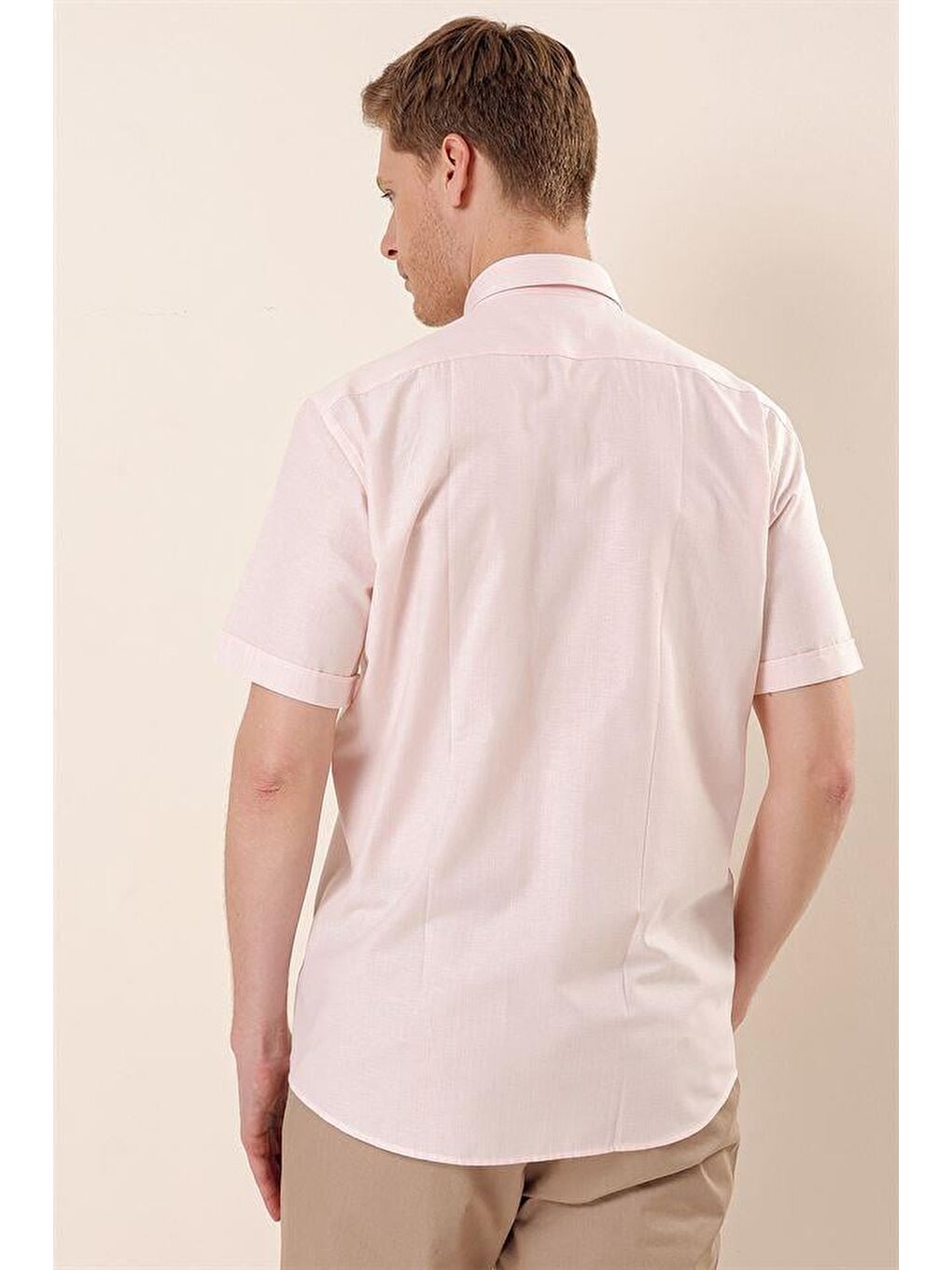 Pembe Pudra Kısa Kollu  Pamuklu Klasik Comfort Fit Rahat Kesim Gömlek 1004230174-4