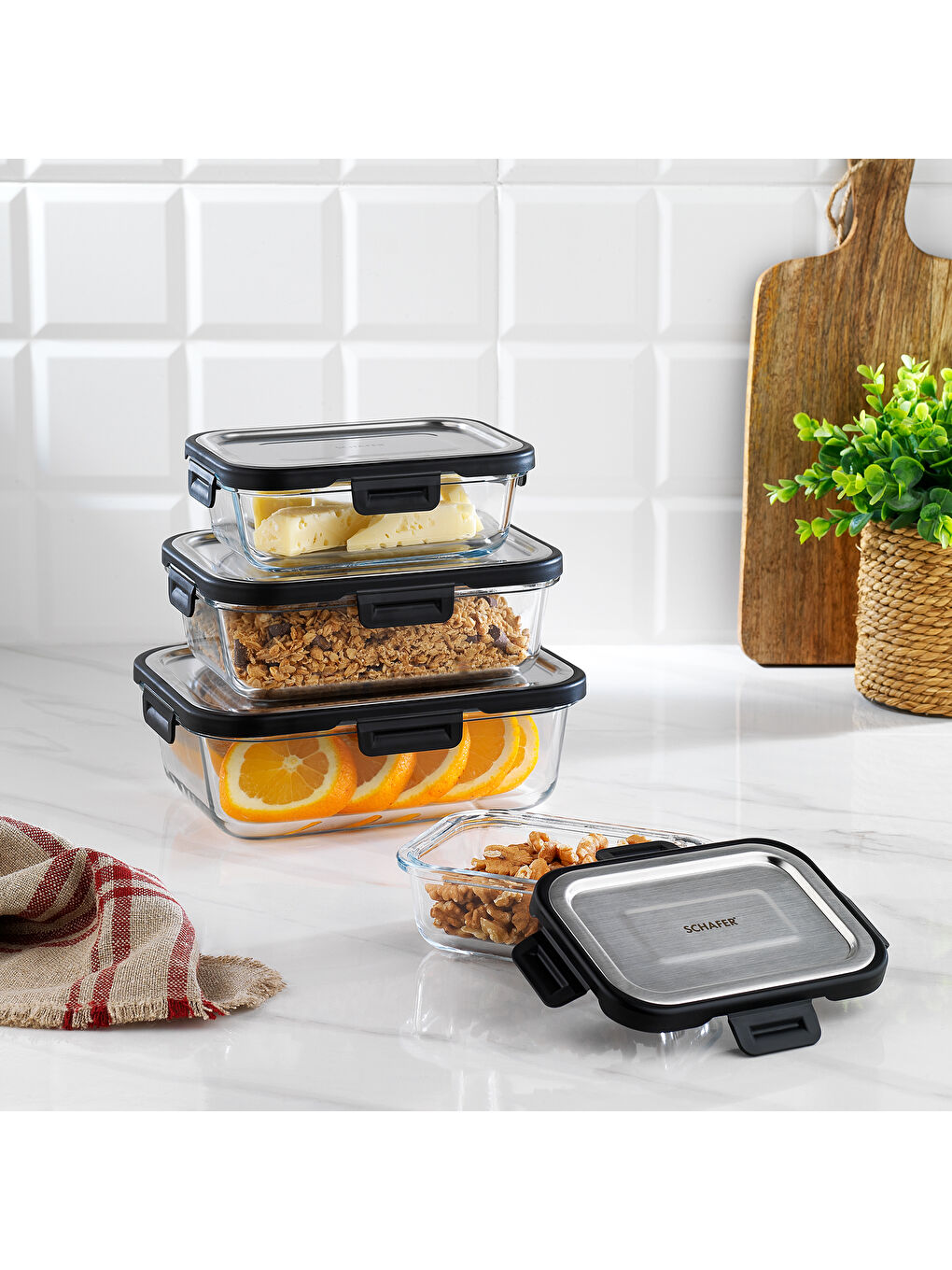 Gri Retro Kilitli Saklama Kabı Dikdörtgen 1000 Ml-Inox