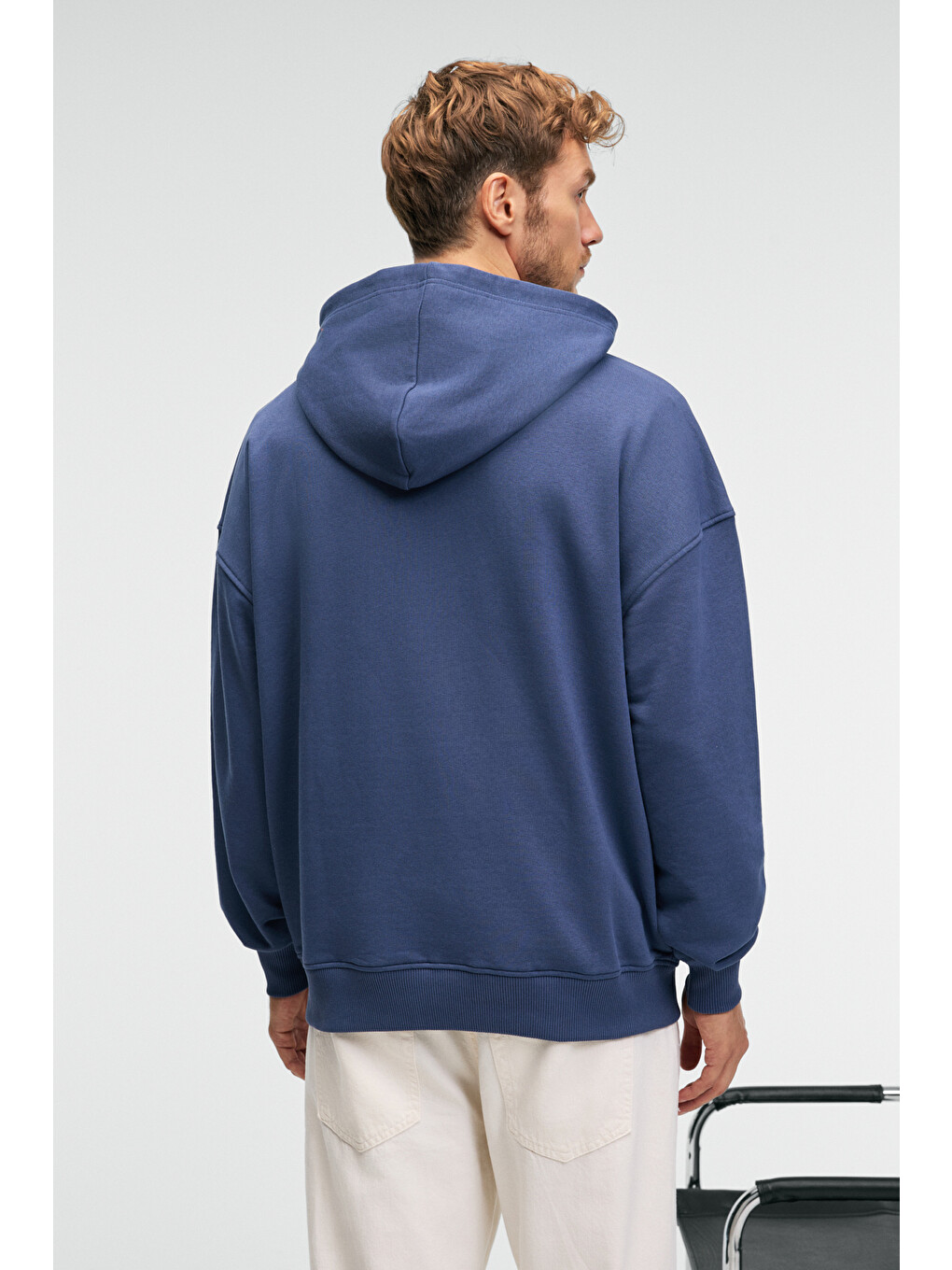 Clay Erkek %100 Pamuk Kapüşonlu Çıtçıtlı Baskılı Cebi Süs Etiketli İndigo Sweatshirt-5