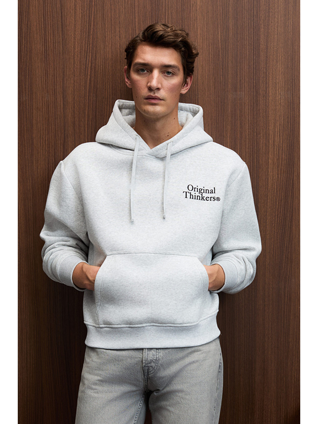 Pascal Erkek Kapüşonlu Kanguru Cepli Önü Ve Sırtı Baskılı Regular Fit Gri Melanj Sweatshirt