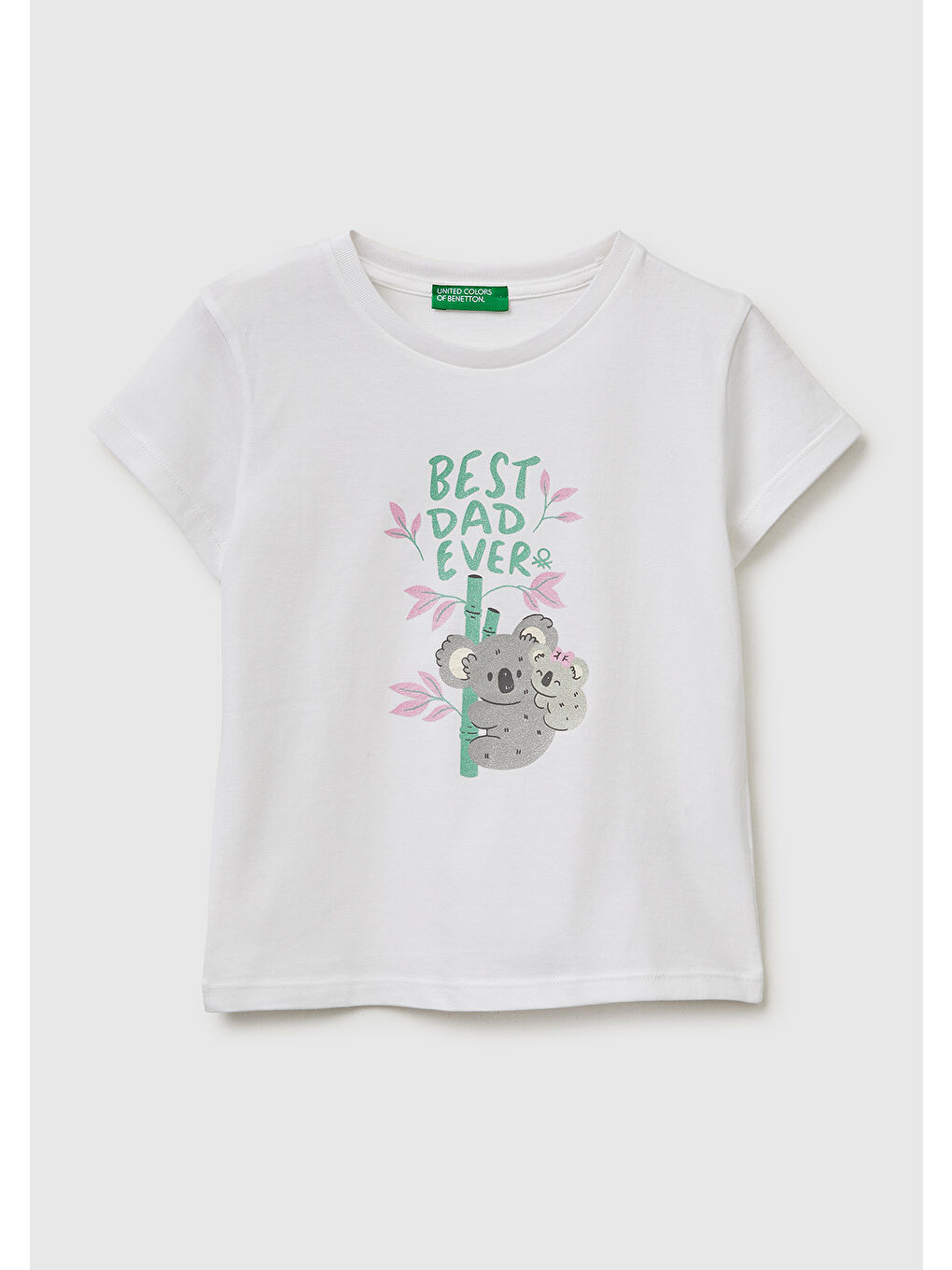 Kız Çocuk Ekru Simli Su Bazlı Baskılı Bisiklet Yaka T-Shirt