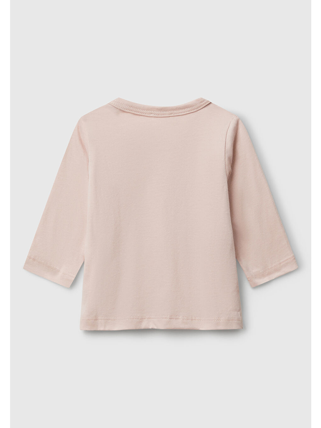 Bebek Toz Pembe Önü Baskılı Gizli Düğmeli Uzun Kollu T-shirt-1