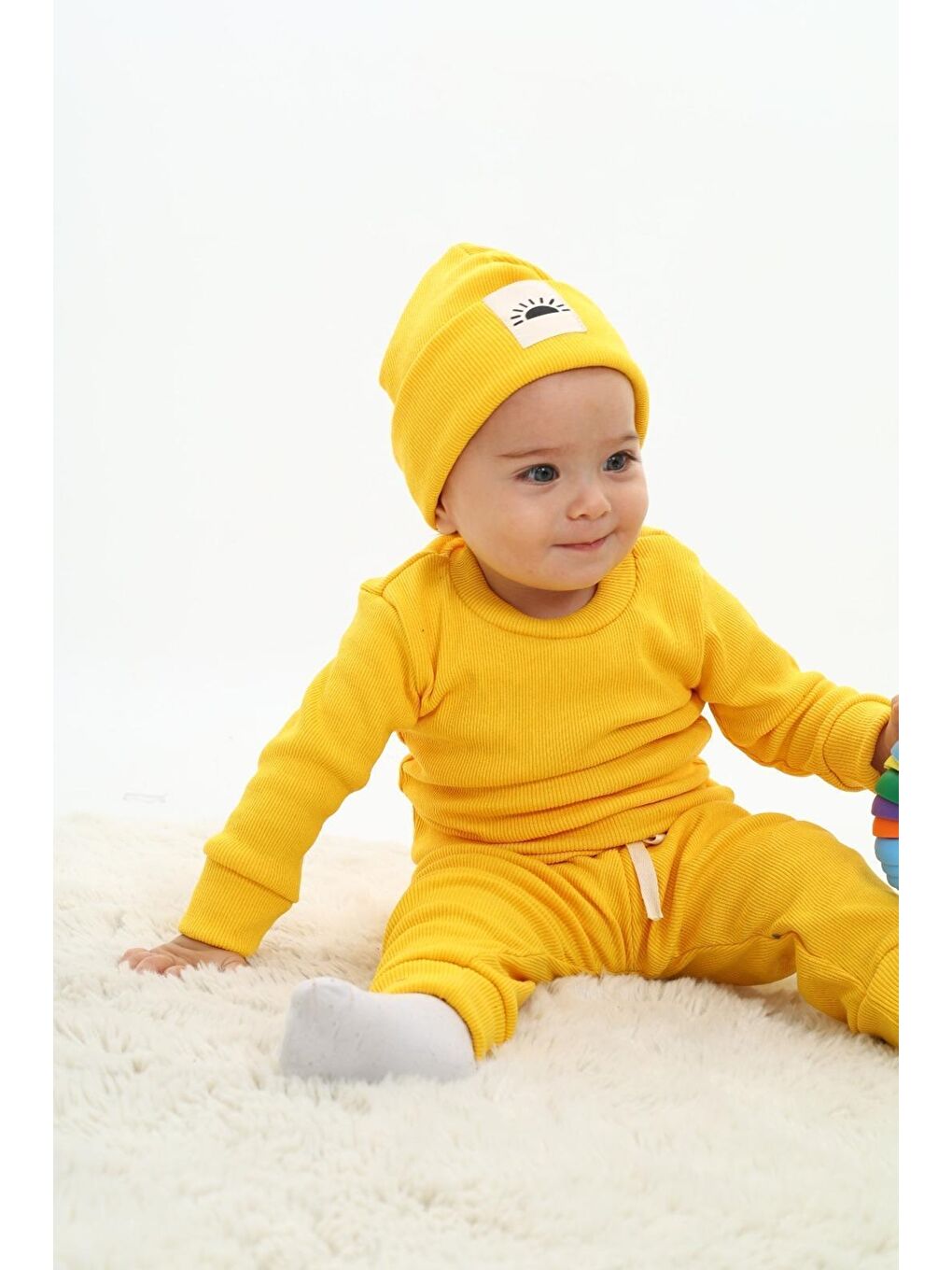 Sarı Kız Bebek 3'lü Takım (Şapka+Alt+Üst) 12129