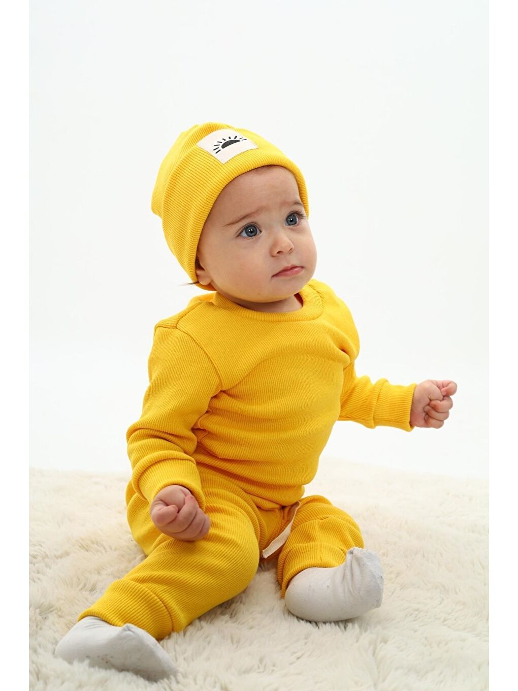 Sarı Kız Bebek 3'lü Takım (Şapka+Alt+Üst) 12129-1