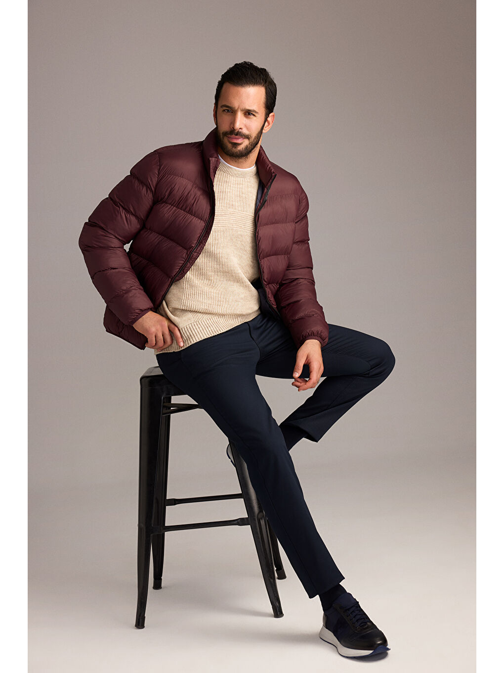 Bordo Çantalı Spor Şişme Mont-1