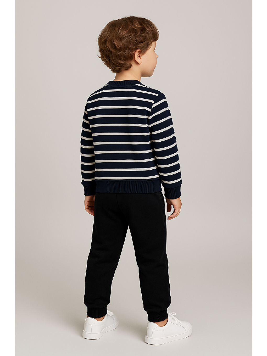 Bisiklet Yaka Çizgi Desenli Siyah Renk Erkek Çocuk Eşofman Takım-2