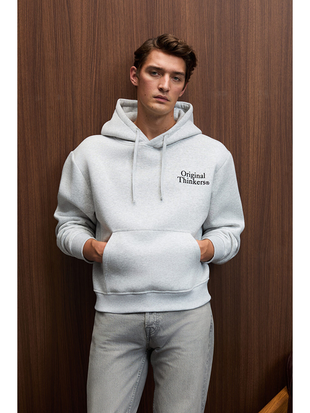 Pascal Erkek Kapüşonlu Kanguru Cepli Önü Ve Sırtı Baskılı Regular Fit Gri Melanj Sweatshirt-2