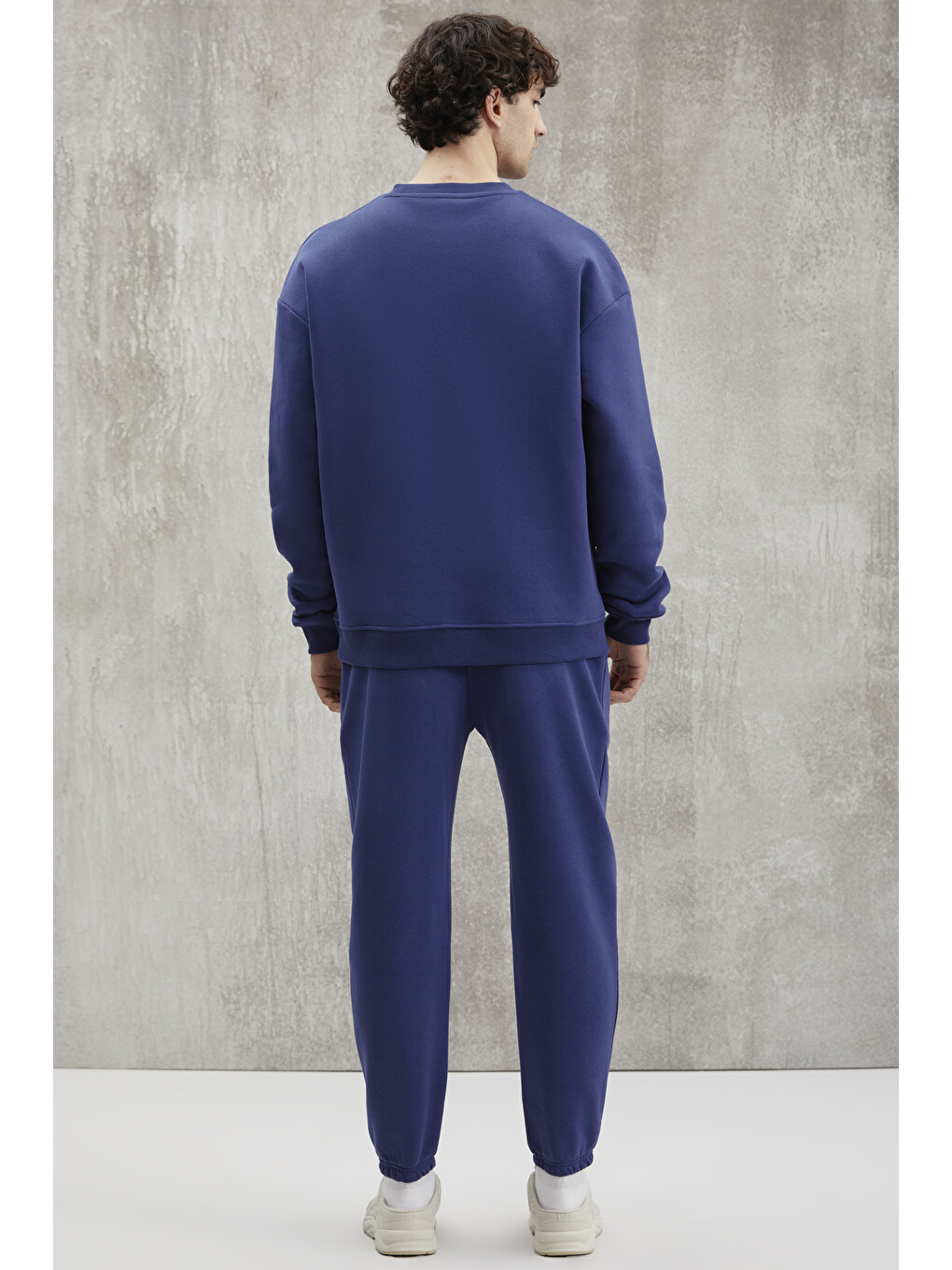 Raırok Erkek İçi Polarlı Comfort Bej Oversize Nakışlı Lacivert Sweatshirt-3