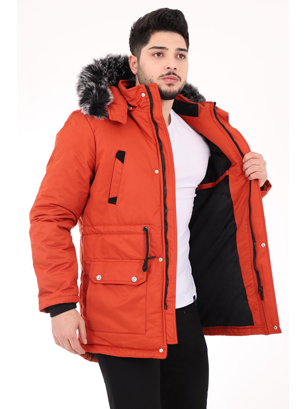 Kahverengi Bill İçi Kürklü Kapüşonlu Mont-1