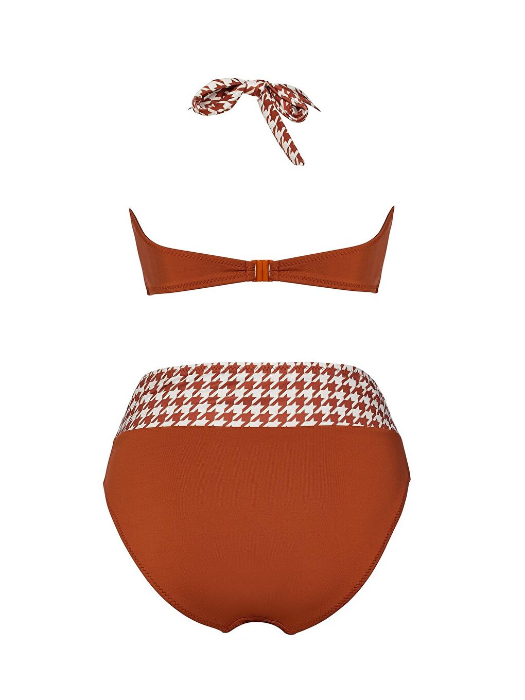 Kahverengi Yüksek Bel Desenli Üçgen Bikini Takım-1