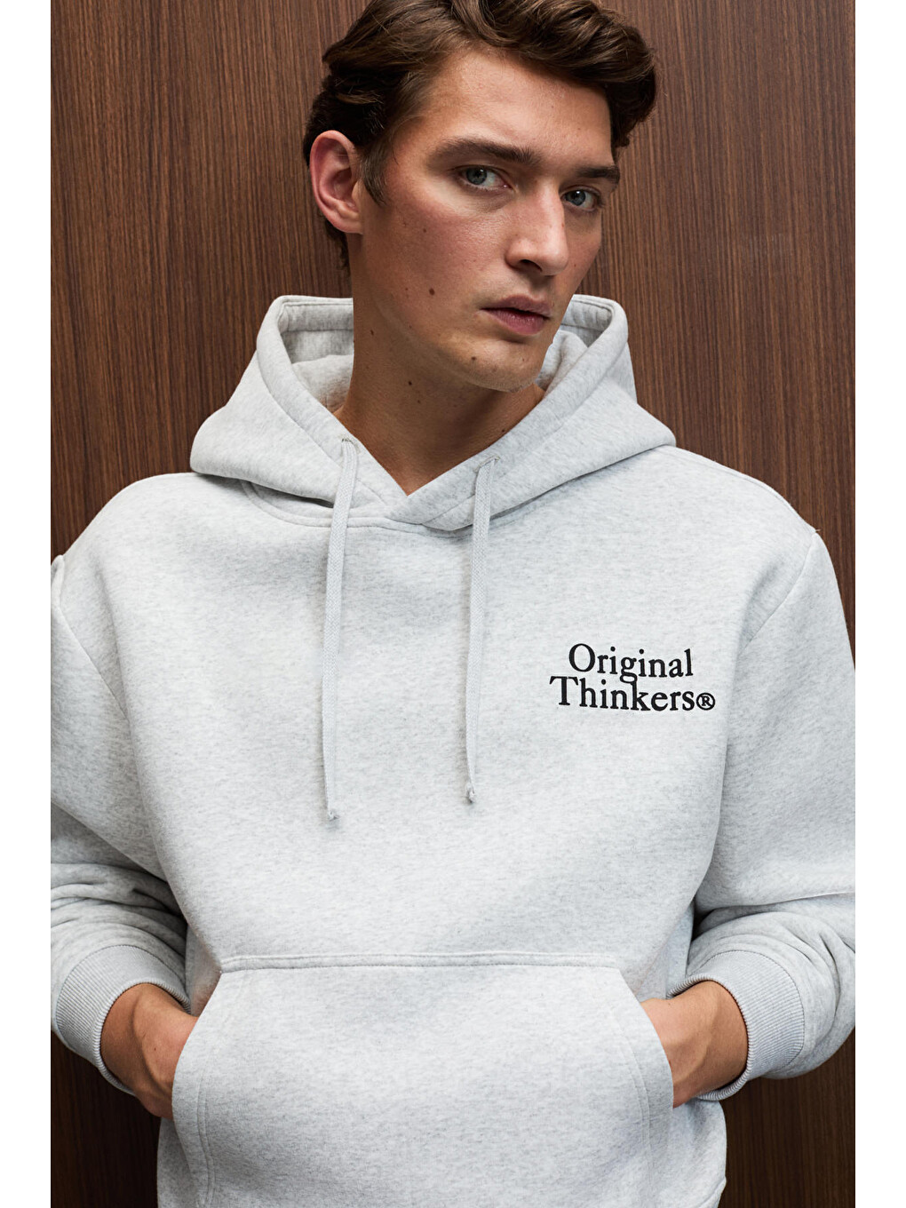 Pascal Erkek Kapüşonlu Kanguru Cepli Önü Ve Sırtı Baskılı Regular Fit Gri Melanj Sweatshirt-3