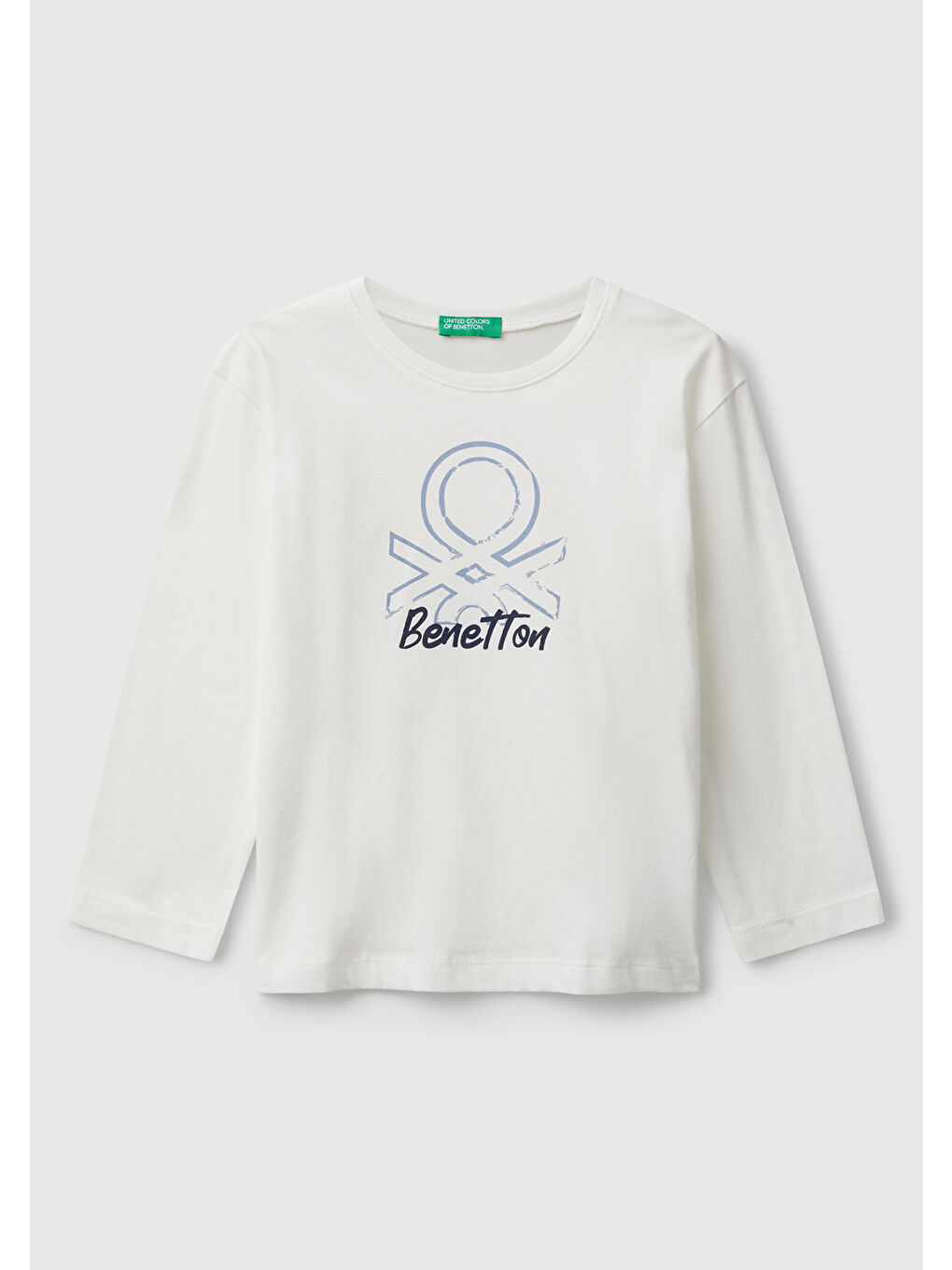 Erkek Çocuk Ekru Organik Pamuklu Önü Logo Baskılı Uzun Kollu Jarse T-shirt