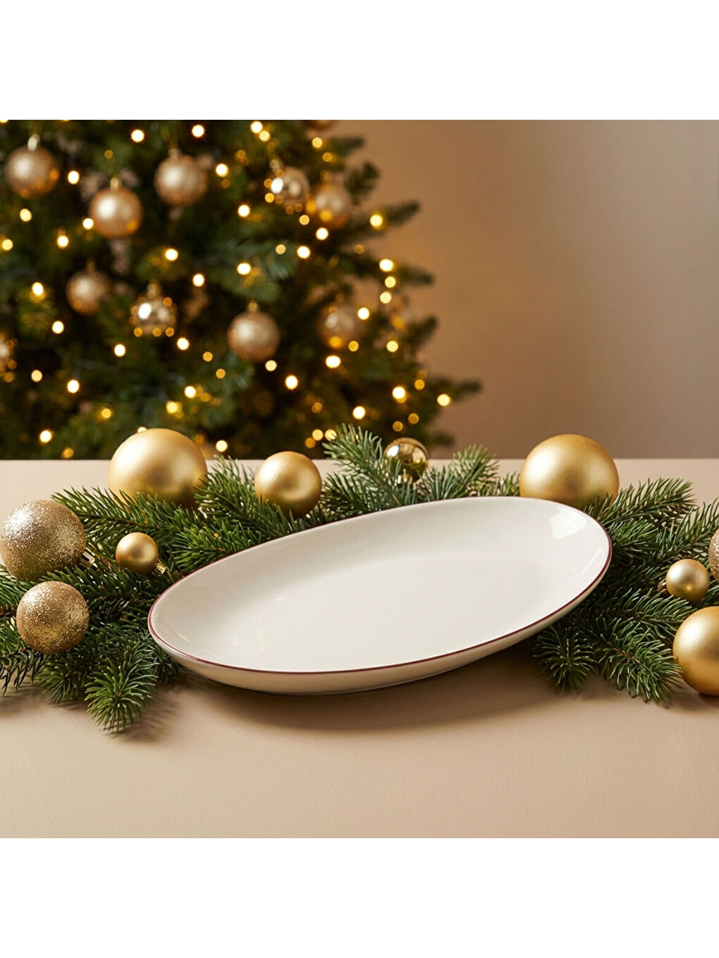 Ekru Red Glow 30 cm Kayık Tabak 30KMZ-1