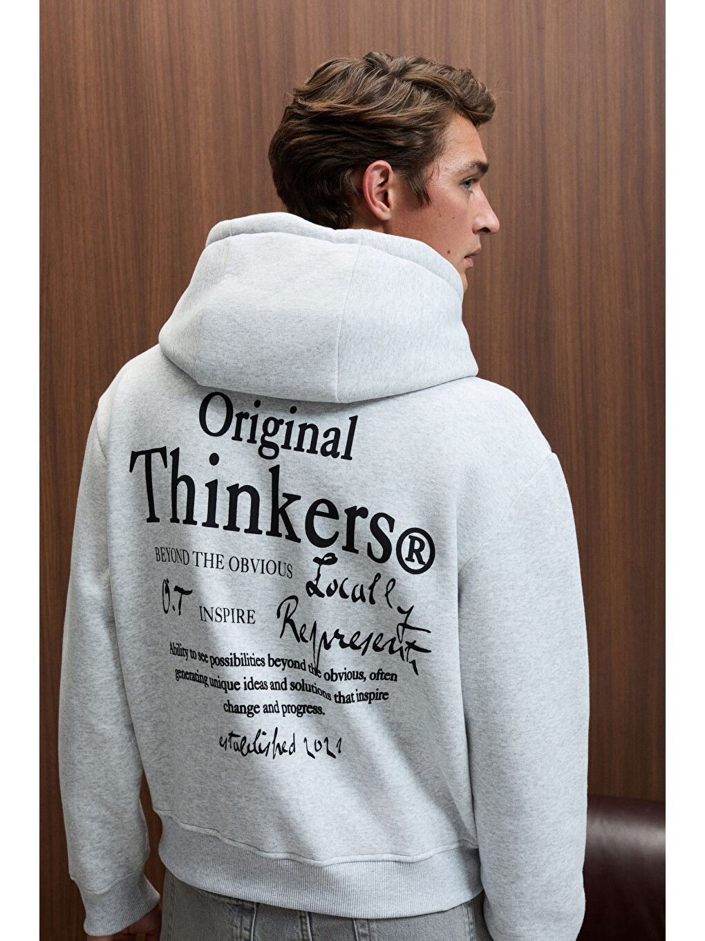 Pascal Erkek Kapüşonlu Kanguru Cepli Önü Ve Sırtı Baskılı Regular Fit Gri Melanj Sweatshirt-4