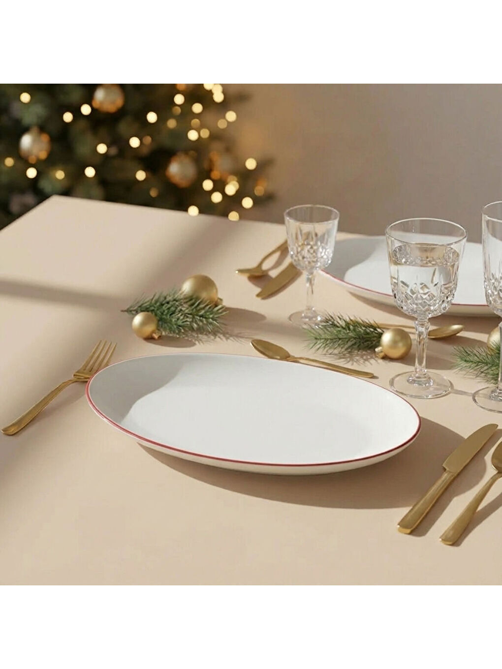 Ekru Red Glow 30 cm Kayık Tabak 30KMZ-2