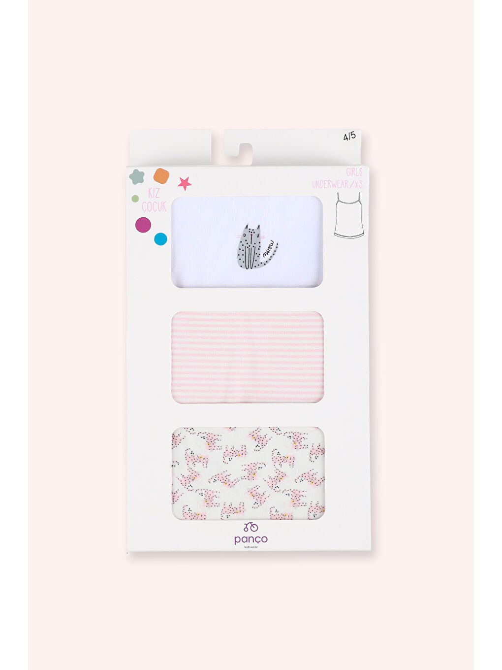 Kız Çocuk Kedi Desenli Pembe 3'lü Atlet Seti-1