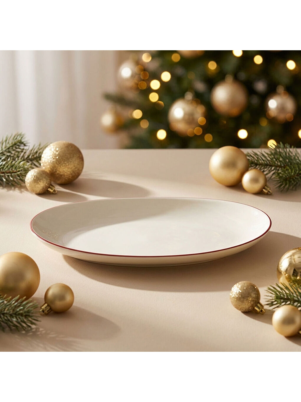 Ekru Red Glow 30 cm Kayık Tabak 30KMZ-3