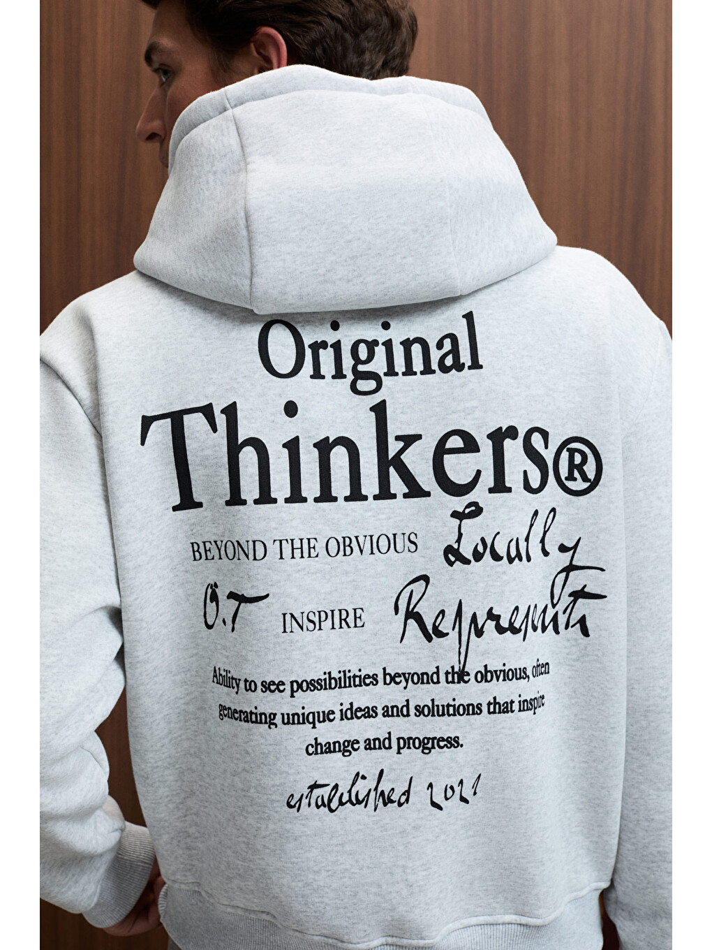 Pascal Erkek Kapüşonlu Kanguru Cepli Önü Ve Sırtı Baskılı Regular Fit Gri Melanj Sweatshirt-5