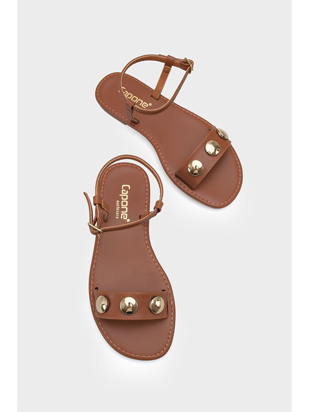 Kahverengi Celina Tek Bantlı Metal Aksesuarlı Bilekten Bantlı Düz Topuklu Yuvarlak Burunlu Kadın Sandalet-5