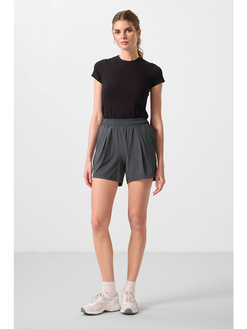 Rahat Form Fermuarlı 2li Paket Siyah-Haki Kadın Şort - 91014-2