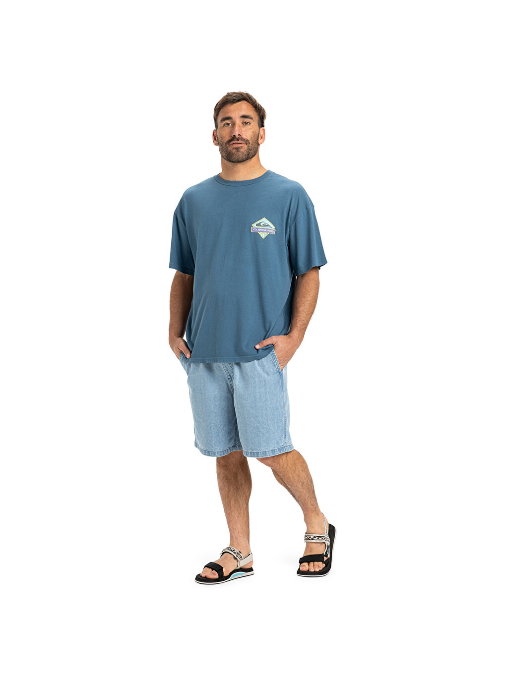 Gh Qs Crystal Jet Erkek Mavi Yuvarlak Yaka Tişört-1