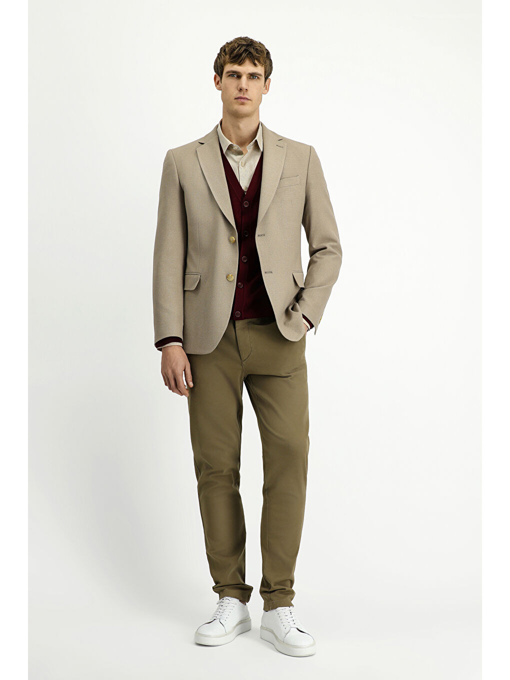 Bej Regular Fit Elastanlı Klasik Desenli Ceket-1