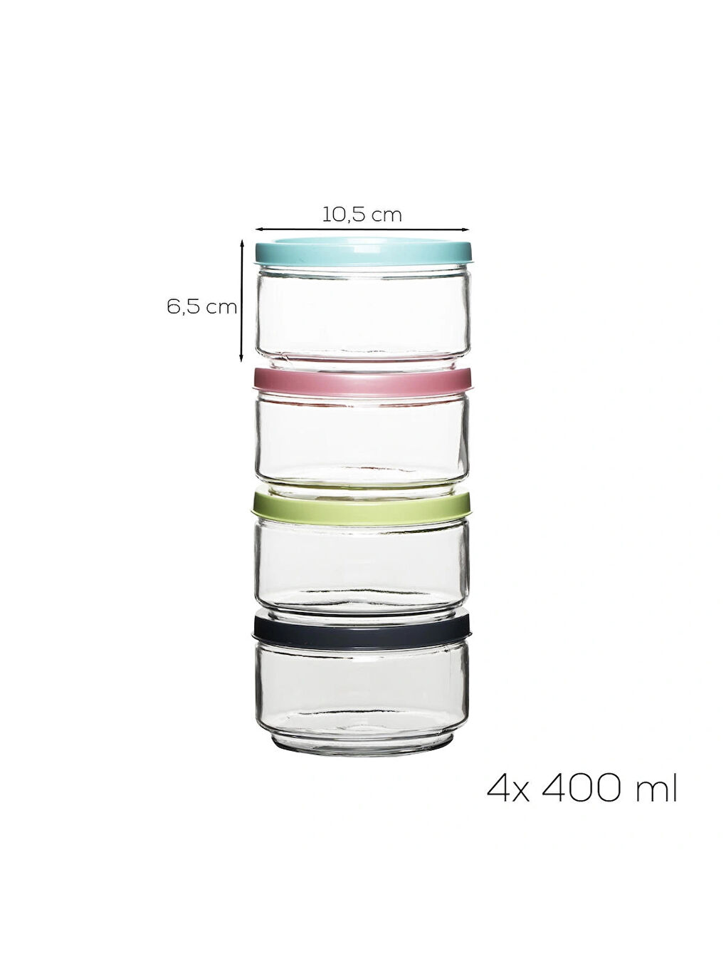Karışık Lapis Düz 4lü Hava Geçirmez Cam Kahvaltılık Seti Renkli Kapaklı Saklama Kabı 400ml-3