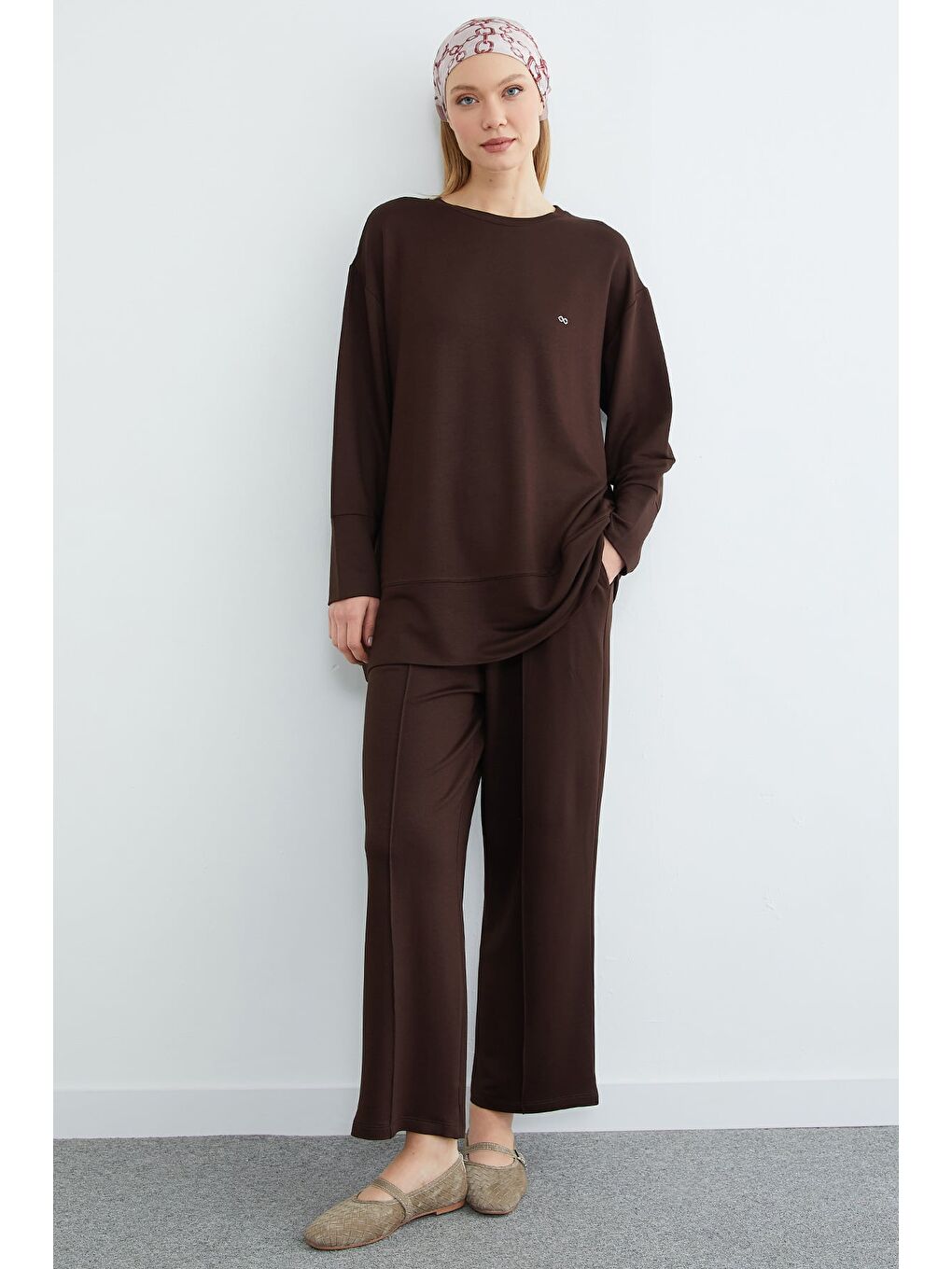 Kahverengi Fullamodest Büyük Beden Çimalı Modal 2 Li Takım