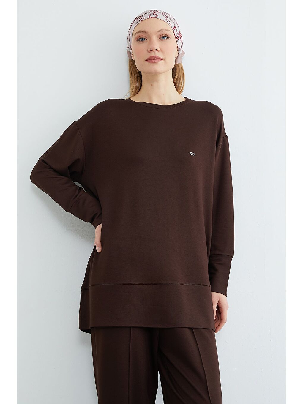 Kahverengi Fullamodest Büyük Beden Çimalı Modal 2 Li Takım-1