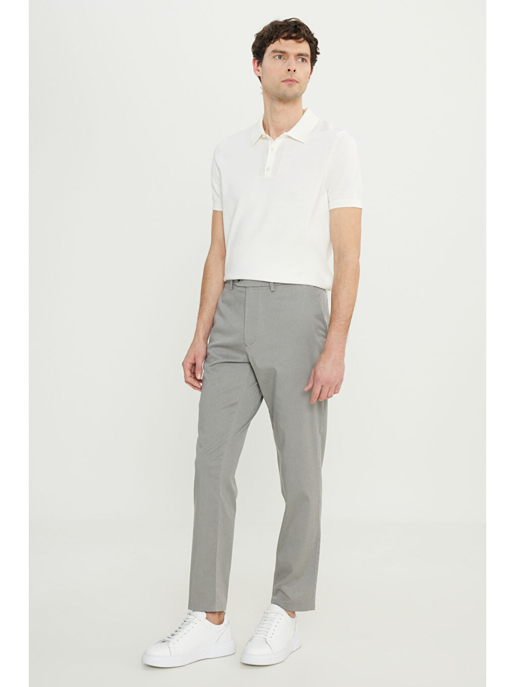 Erkek Açık Bej Pamuklu Slim Fit Dar Kesim Yan Cep Esnek Casual Pantolon-1