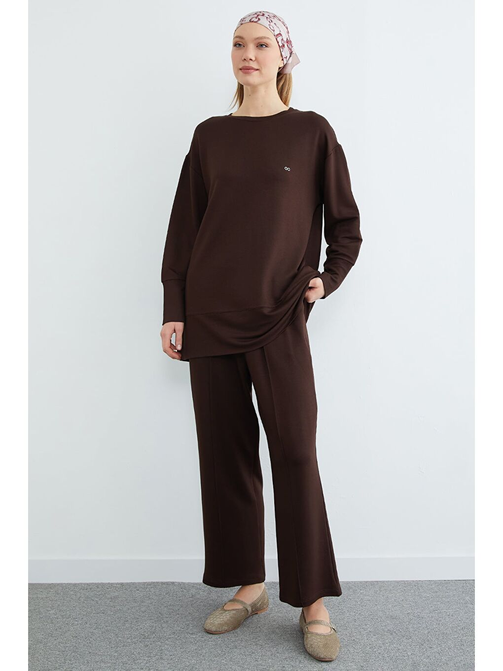 Kahverengi Fullamodest Büyük Beden Çimalı Modal 2 Li Takım-3